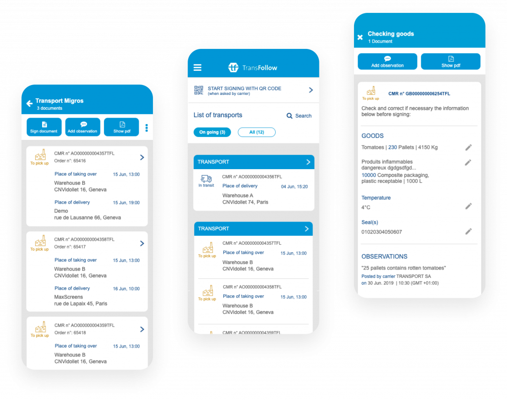 Design of mobile screens for Viatrans' Transfollow application