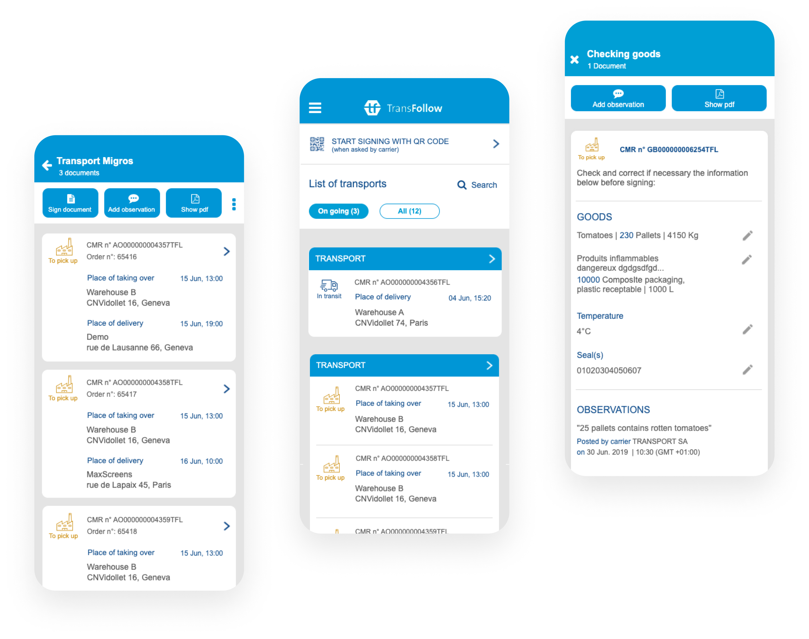 Design of mobile screens for Viatrans' Transfollow application